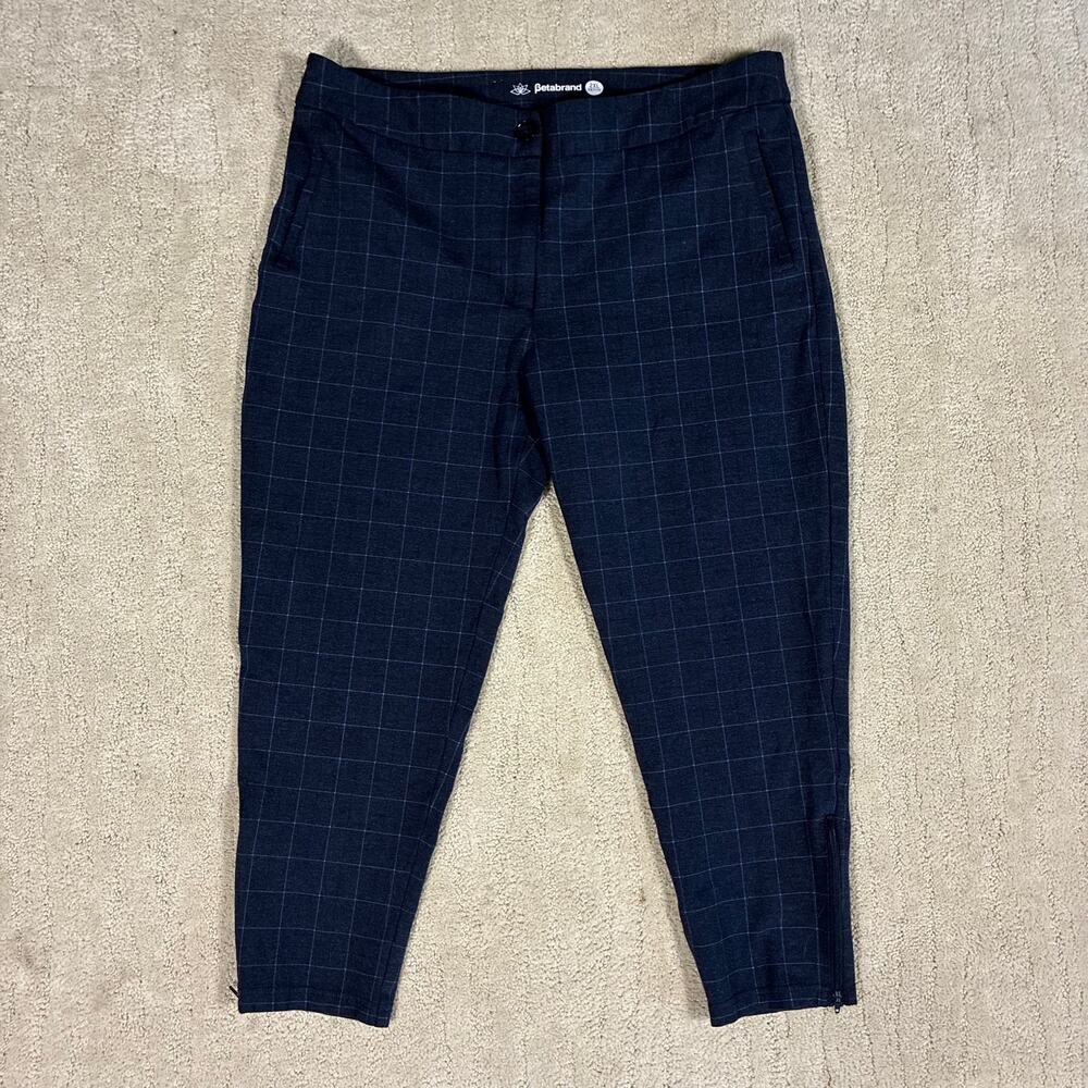 Beta Brand Women 2XL Petite Plaid Checked Cropped Pull On Business Casual Pants
